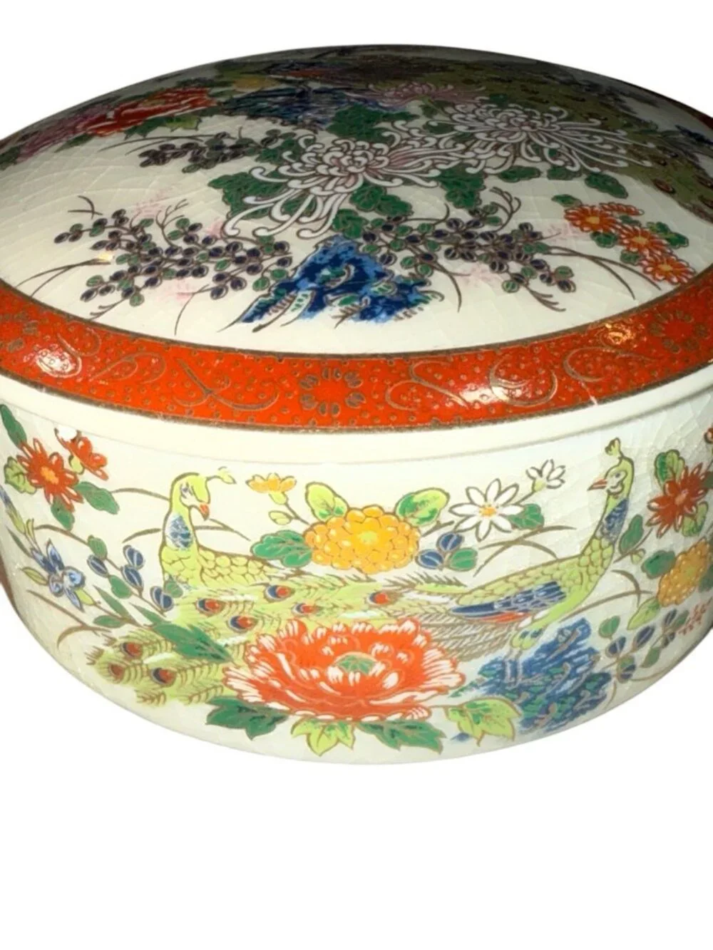 Vintage Satsuma Japanese Peacock Musical Jewelry Trinket Music Box 3.75